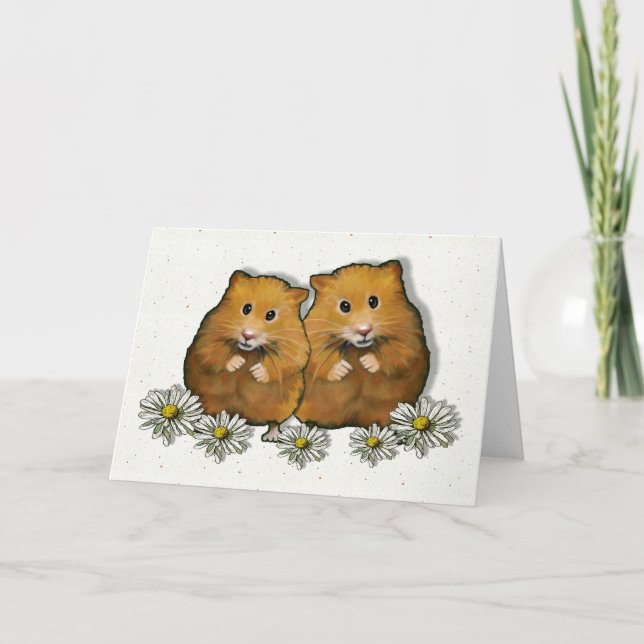 Carte Couples de hamster, marguerites, art : Mariage, (Devant)