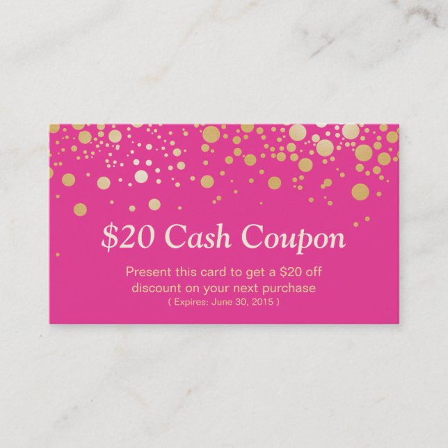 Carte Coupon Glam Gold Pink Confetti Points (Devant)