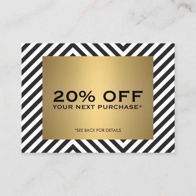 Carte Coupon Noir Blanc Motif Noir Rétro (Devant)