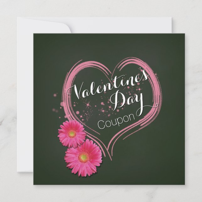 Carte Coupon Saint Valentin Fleurs de Coeur Rose (Devant)