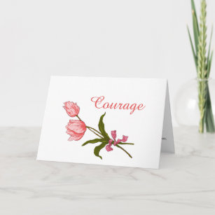 Carte Courage, malade du cancer, ruban rose de tulipes