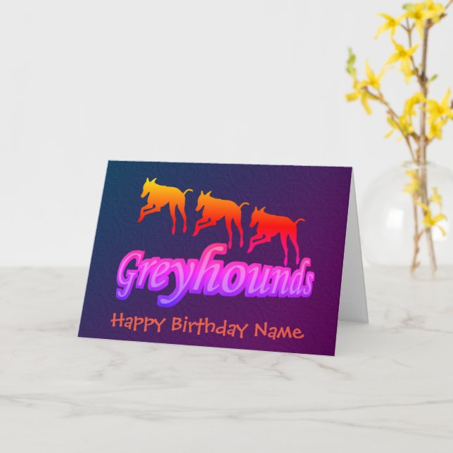 Carte Courir Rainbow Greyhounds Personnalisé Anniversair (Fleur jaune)