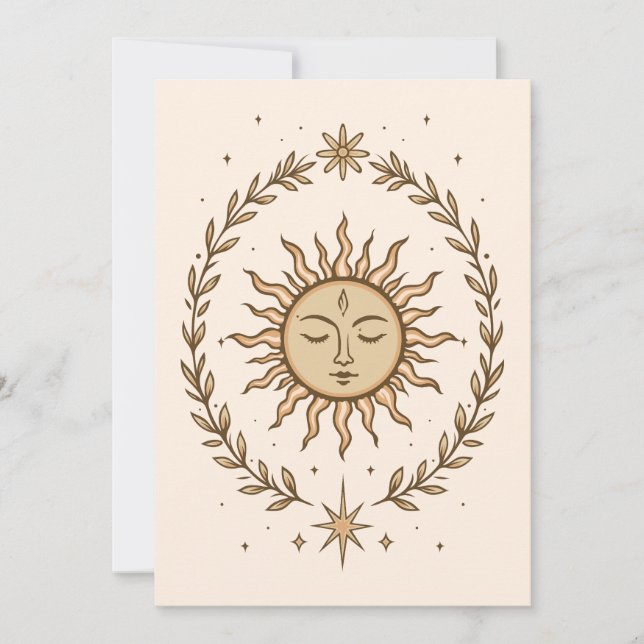 Carte Couronne botanique de visage solaire Litha Art cél (Devant)