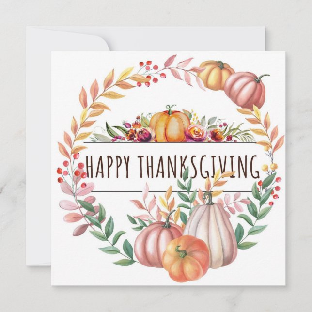 Carte couronne citrouille feuillue bon thanksgiving (Devant)