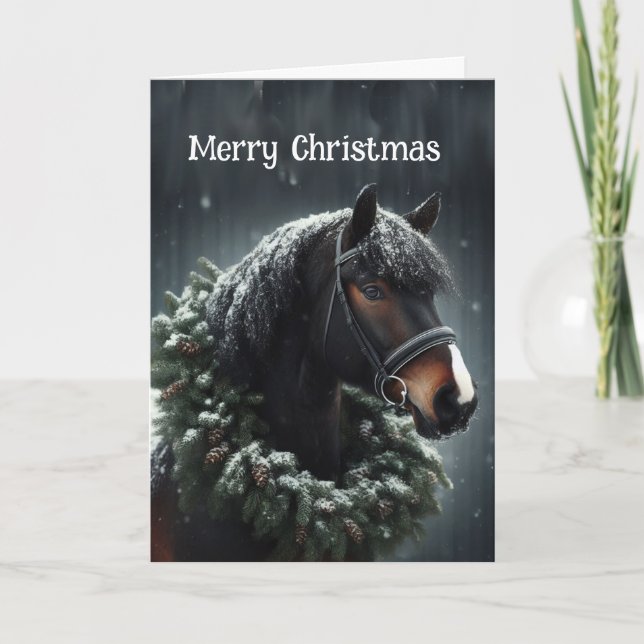 Carte Couronne de Cheval Noir de Noël (Devant)