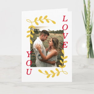 Carte Couronne de feuilles modernes Love You Photo Blanc