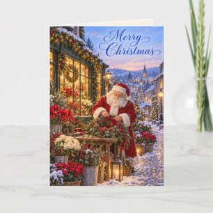 Carte Couronne de fleurs de Noël de Santa, boutique de v