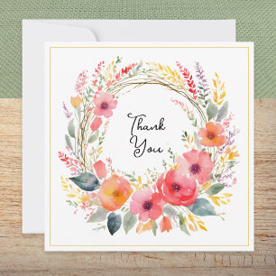 Carte Couronne de Fleurs Élégante Jolie Aquarelle Merci
