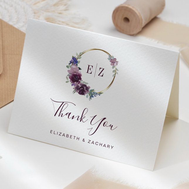 Carte Couronne de fleurs violettes Monogramme Mariage Re (Créateur téléchargé)