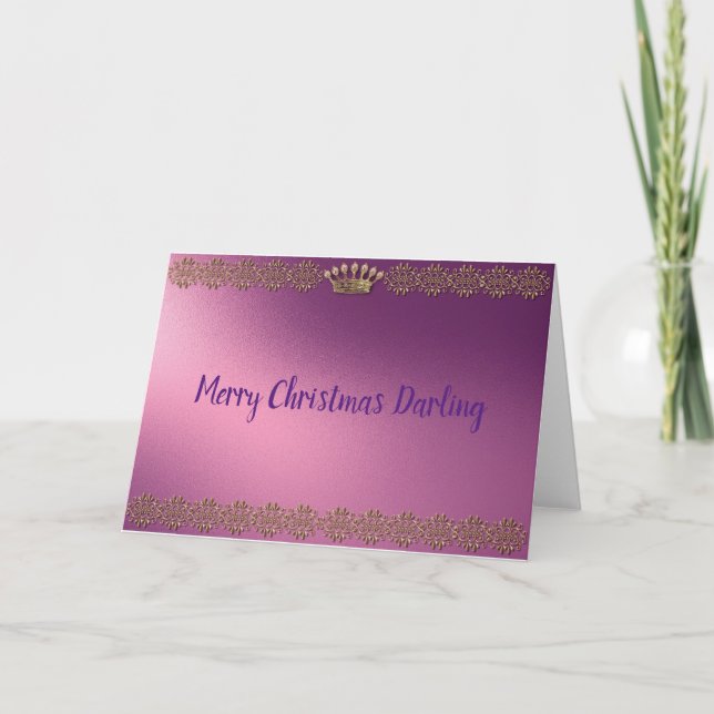 Carte Couronne de Joyeux Noël Violet/Or  (Devant)