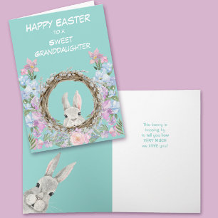 Carte Couronne de lapin qui regarde Grand-mère Pâques