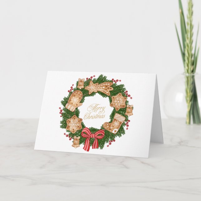 Carte Couronne de Noël avec biscuits au gingembre, Baies (Devant)