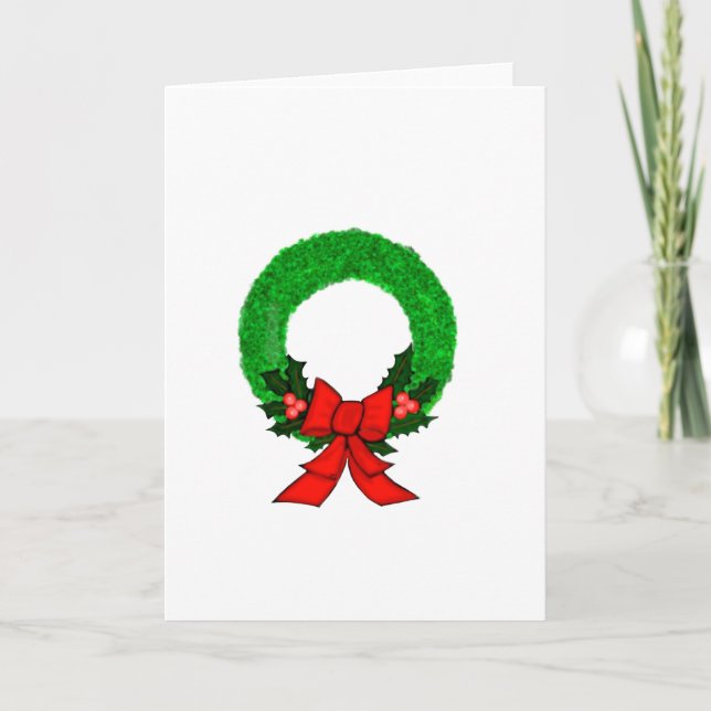 Carte Couronne de Noël classique avec noeud rouge  (Devant)