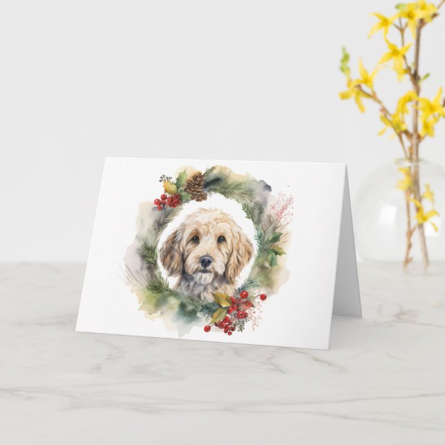 Carte Couronne de Noël Cockapoo Chien festif (Fleur jaune)