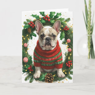 Carte Couronne de Noël de Bouledogue Français Art de Fêt