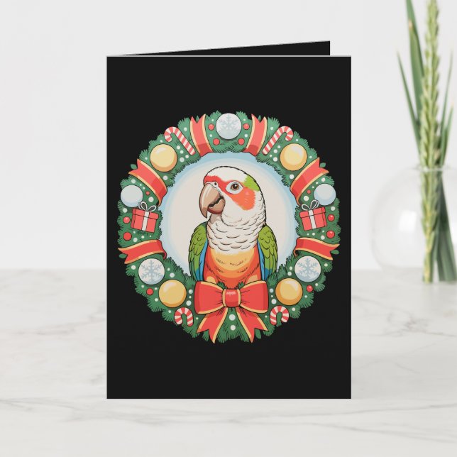 Carte Couronne de Noël de perroquet Conure à joue verte  (Devant)