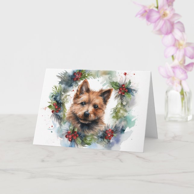 Carte Couronne de Noël de Terrier Australien Chien de fê (Orchidée)