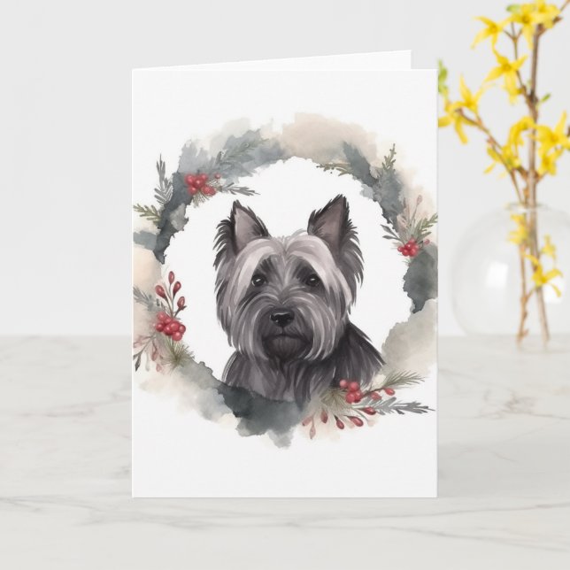 Carte Couronne de Noël de Terrier de Skye Fête de Chien  (Fleur jaune)