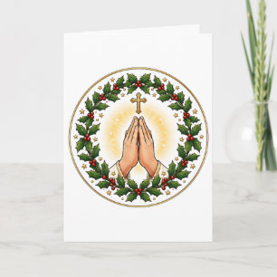 Carte Couronne de Noël en céramique aux mains priantes e