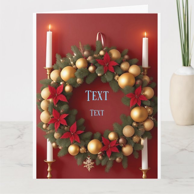 Carte Couronne de Noël festive avec décorations de bougi (Devant)