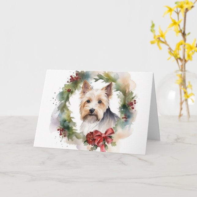 Carte Couronne de Noël festive de Biewer Terrier (Fleur jaune)