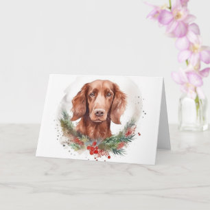 Carte Couronne de Noël festive Setter Rouge Irlandais