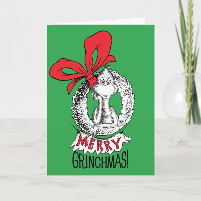Carte Couronne de Noël Grinch joyeux (Devant)