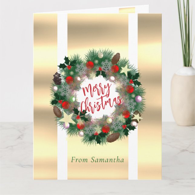 Carte Couronne de Noël luxueuse personnalisable (Devant)