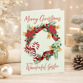 Carte Couronne de Noël pour sœur