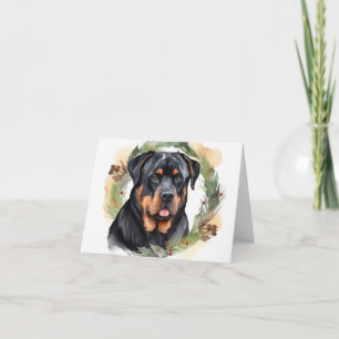 Carte Couronne de Noël Rottweiler Chien festif