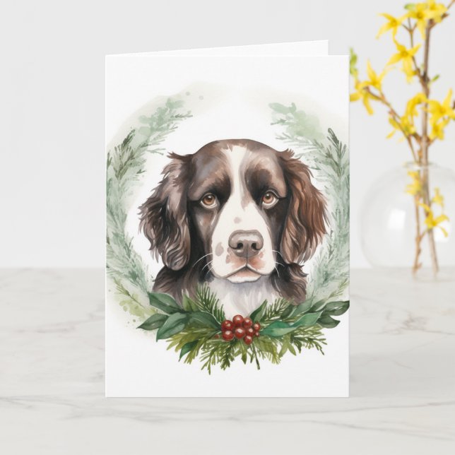 Carte Couronne de Noël Springer spaniel Chien festif (Fleur jaune)
