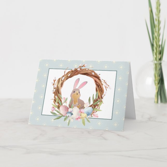 Carte Couronne de Pâques fantaisiste de lapin de Pâques (Devant)