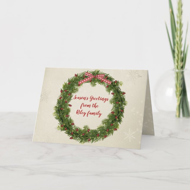 Carte Couronne de pin de Noël avec lumières rouges et ar (Devant)