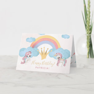 Carte Couronne de princesse rose et or joyeux anniversai