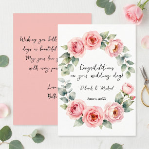 Carte Couronne de roses rose poudré aquarelle Félicitati