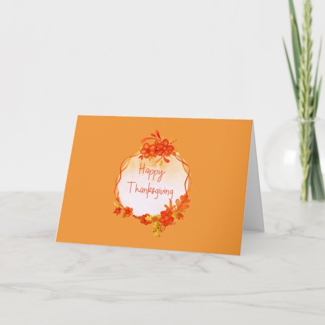 Carte Couronne de Thanksgiving à l'aquarelle orange (Devant)
