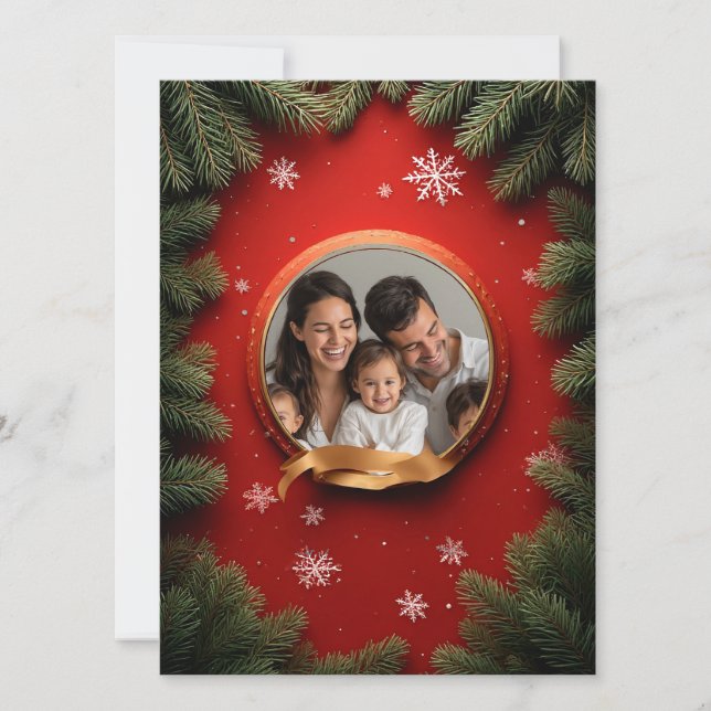 Carte Couronne festive de pin personnalisée avec photo N (Devant)