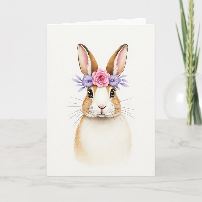 Carte Couronne Fleurie de Lapin Mignon (Devant)