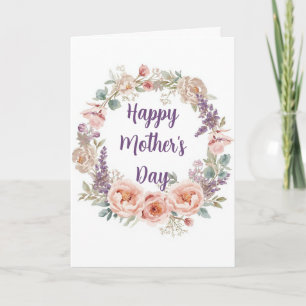 Carte Couronne florale à l'aquarelle de pivoine rose élé