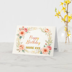 Carte Couronne florale à l'aquarelle – Joyeux Anniversai