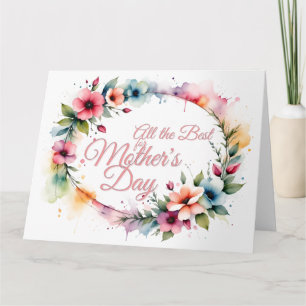 Carte Couronne florale aquarelle pour la fête des mères