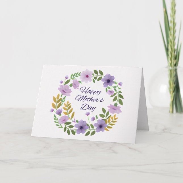 Carte Couronne florale de fleurs roses et violettes pour (Devant)