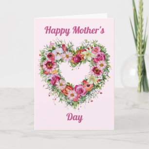 Carte Couronne florale en forme de cœur pour la fête des