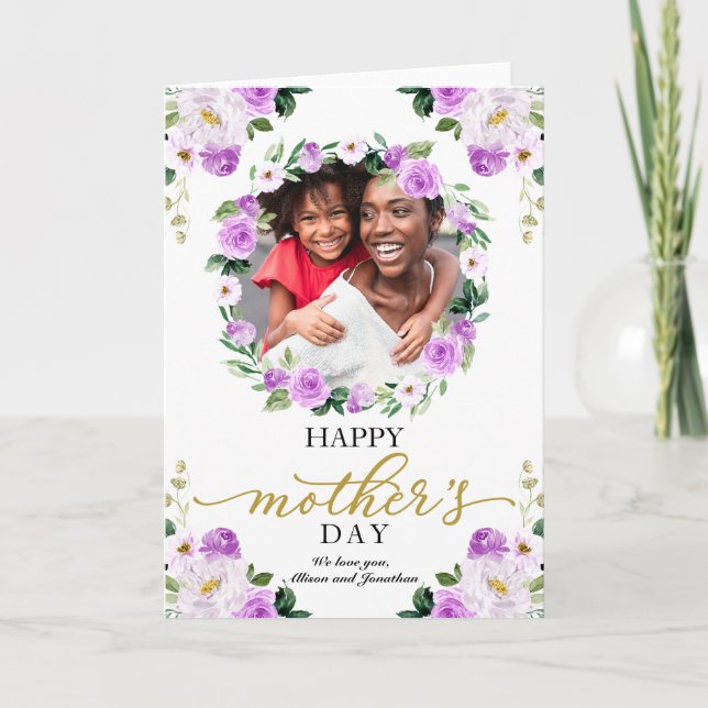 Carte Couronne florale violette Joyeuse Fête des Mères (Devant)