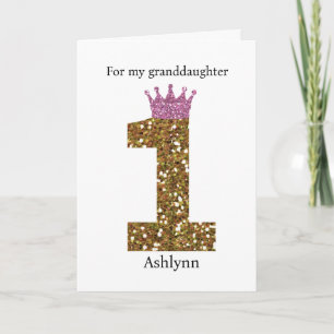 Carte Couronne Rose Paillettes Or 1er Anniversaire Petit