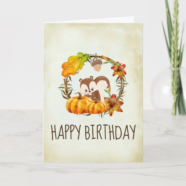 Carte Couronne rustique d'anniversaire Écureuil et Citro (Devant)