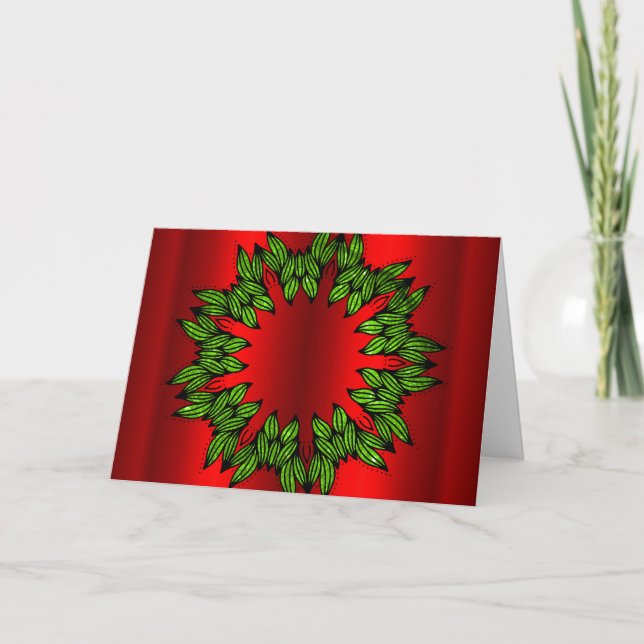Carte Couronne verte sur Noël rouge (Devant)