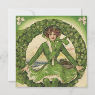 Carte Couronne vintage de la Saint-Patrick avec jeune Ir