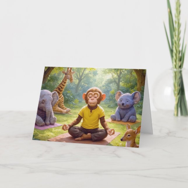 Carte Cours De Yoga D'Anniversaire Avec Animaux De La Ju (Devant)