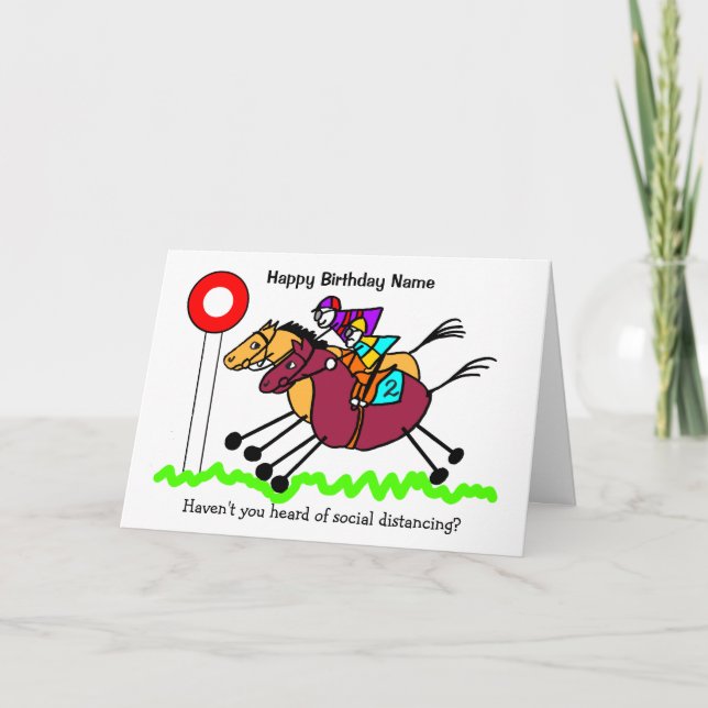 Carte Courses de chevaux dessin animé drôle d'anniversai (Devant)
